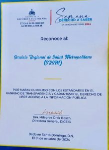 Lee más sobre el artículo DIGEIG reconoce al SRSM por cumplir estándares Ranking de Transparencia e Información